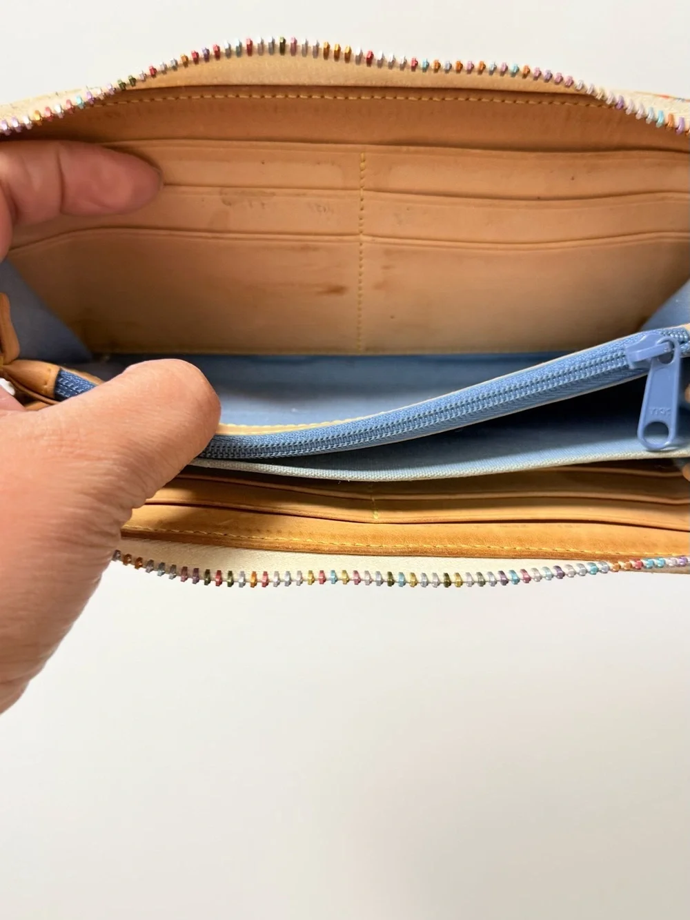Dooney & Bourke Beige Zip-Around Wallet with Multicolor DB Print